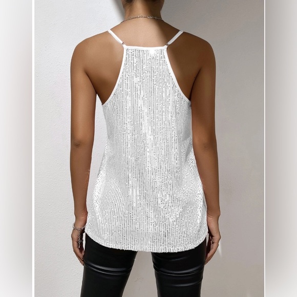 White  Sequin Cami Top - Picture 3 of 8
